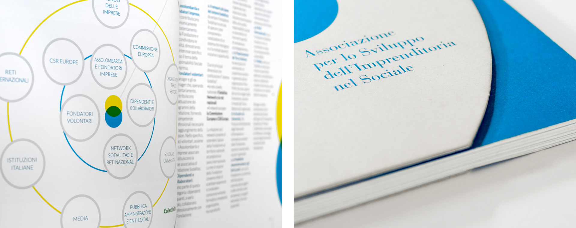 Fondazione Sodalitas, particolare dei grafici e della copertina in cartone microonde