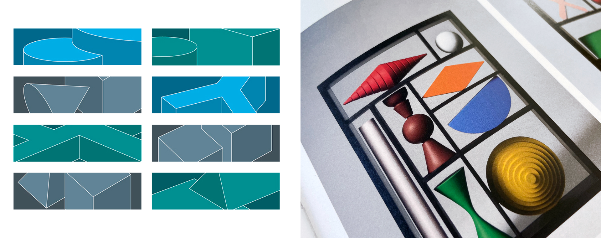 BFF Bank, illustrazioni di solidi geometrici che riprendono elementi di arte moderna