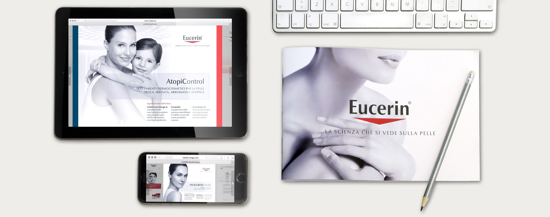 Eucerin, Materiali coordinati di comunicazione su tablet, smartphone e brochure