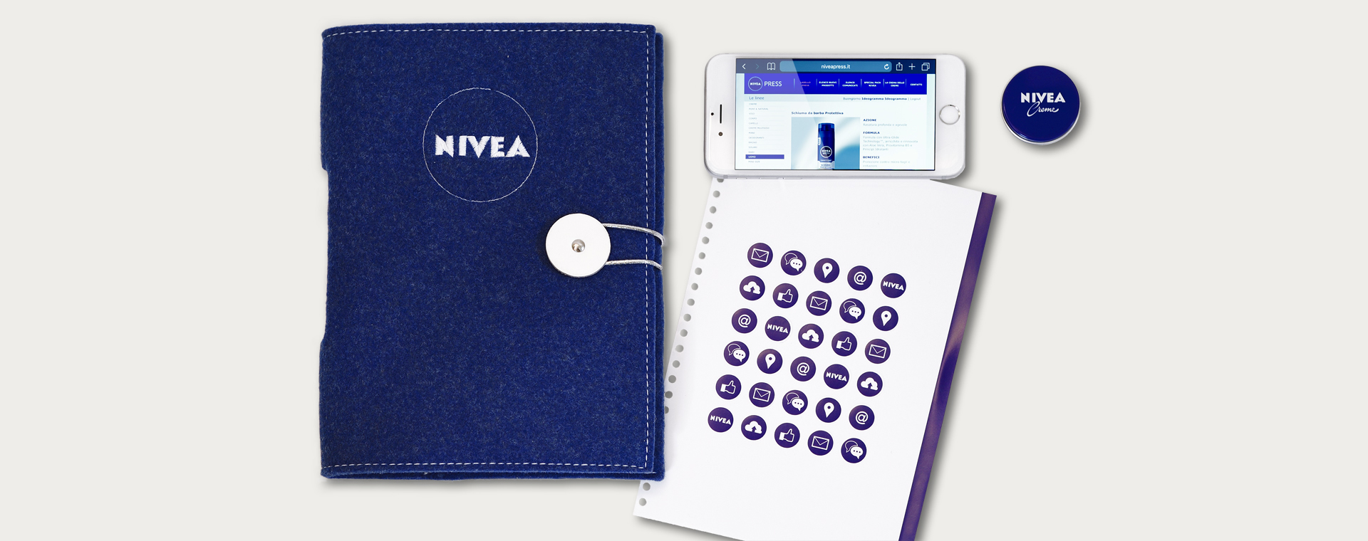 Nivea, Applicazione del logo cucito e materiali coordinati